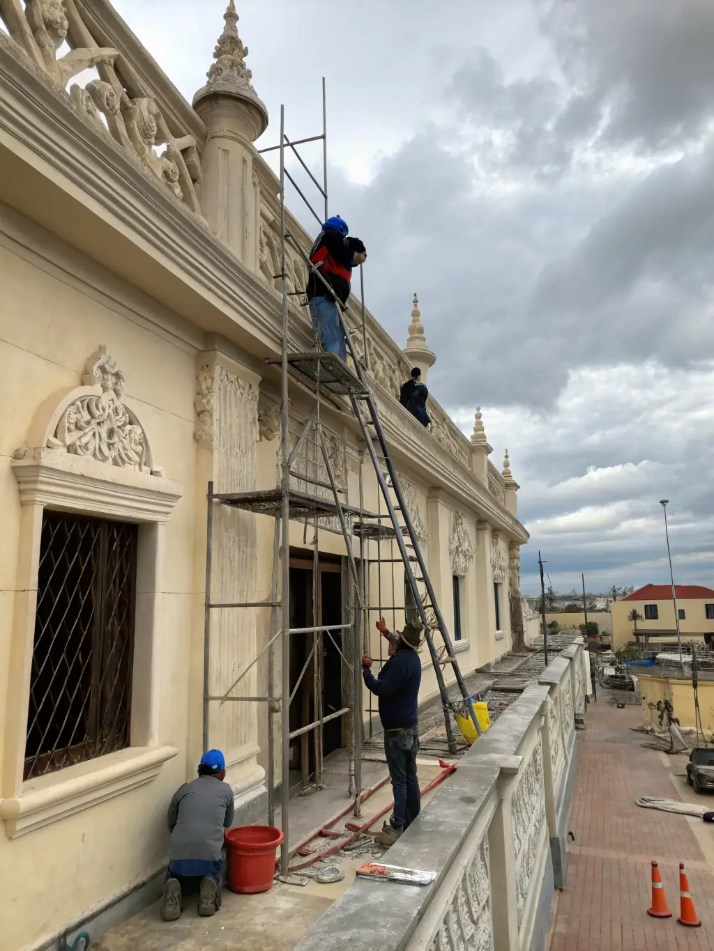 A photo of the Liesse Basilica highlighting its historic architecture and ongoing restoration work, showcasing the organization's commitment to preserving the site.