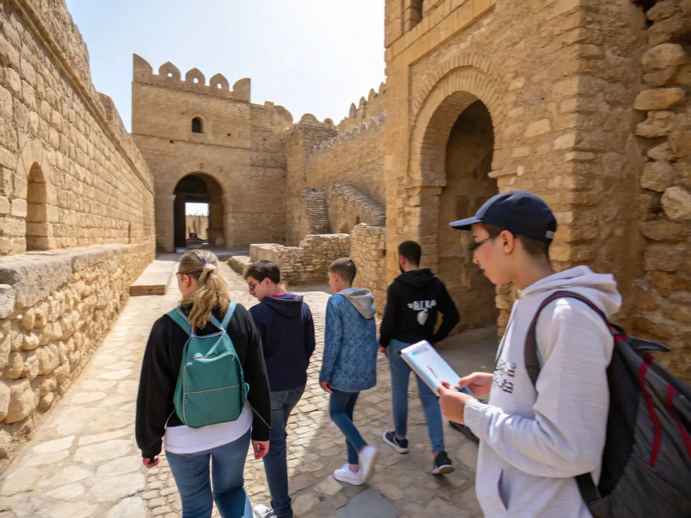 A photograph showing a group of children participating in a guided tour of a historical site in Saint-Suliac, emphasizing the educational aspect of heritage preservation.
