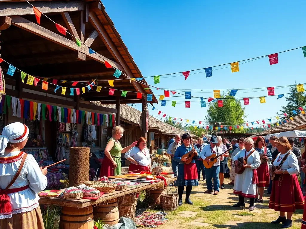 A photograph capturing a community event organized by ASS PATRIMOINE SAINT SULIAC, featuring traditional music and local crafts, highlighting the organization's role in promoting cultural heritage.
