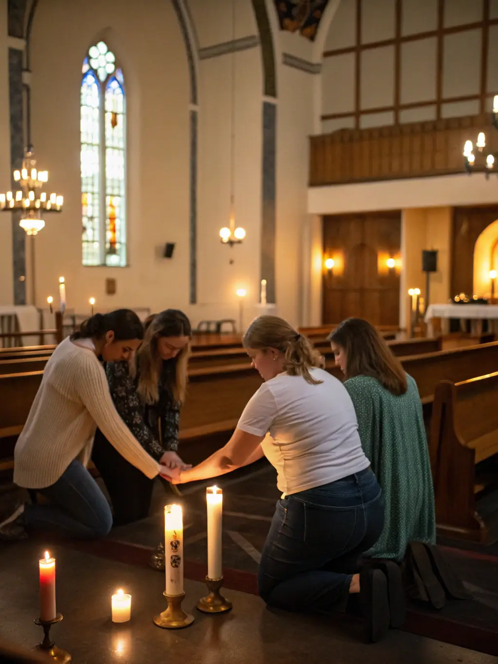A photograph capturing a religious ceremony taking place inside the Liesse Basilica, with participants engaged in prayer and worship.