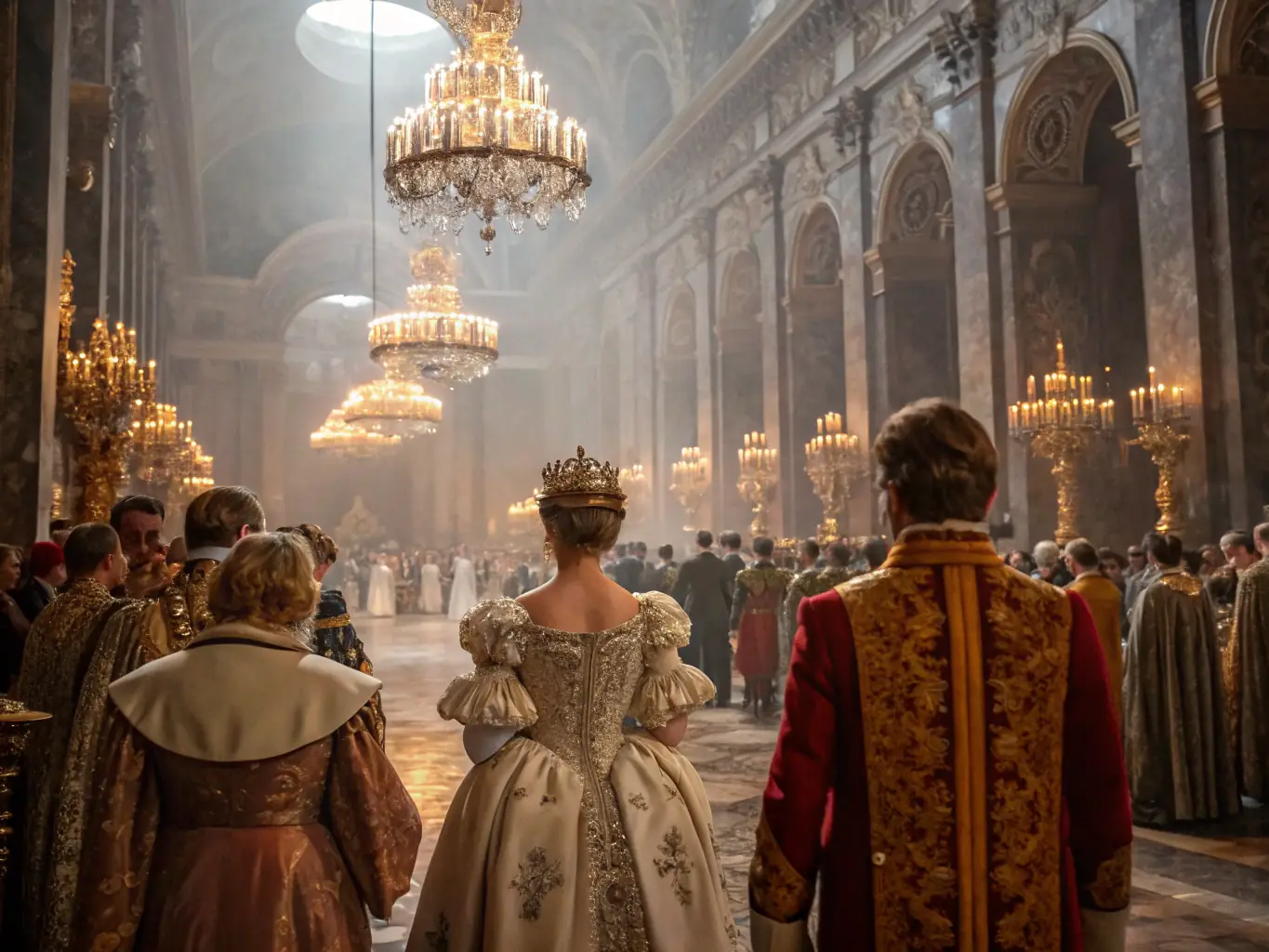 A photograph capturing a historical reenactment event held within the basilica, showcasing period costumes and artifacts.