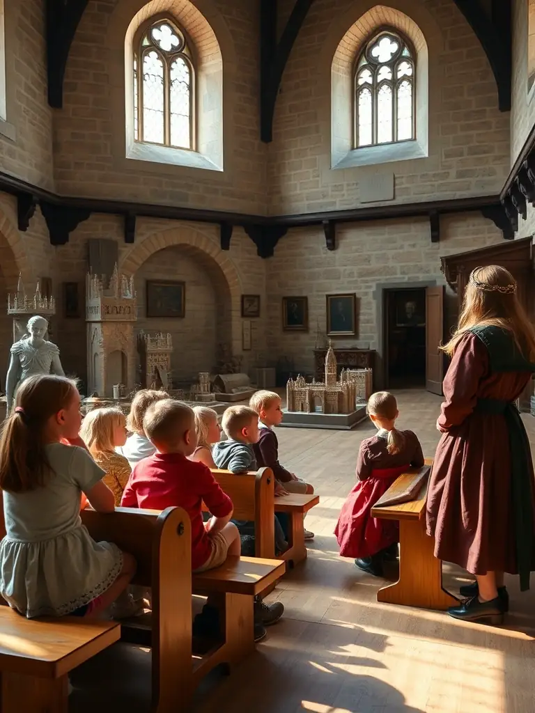 A group of children participating in an educational workshop focused on the history and art of the Basilica.